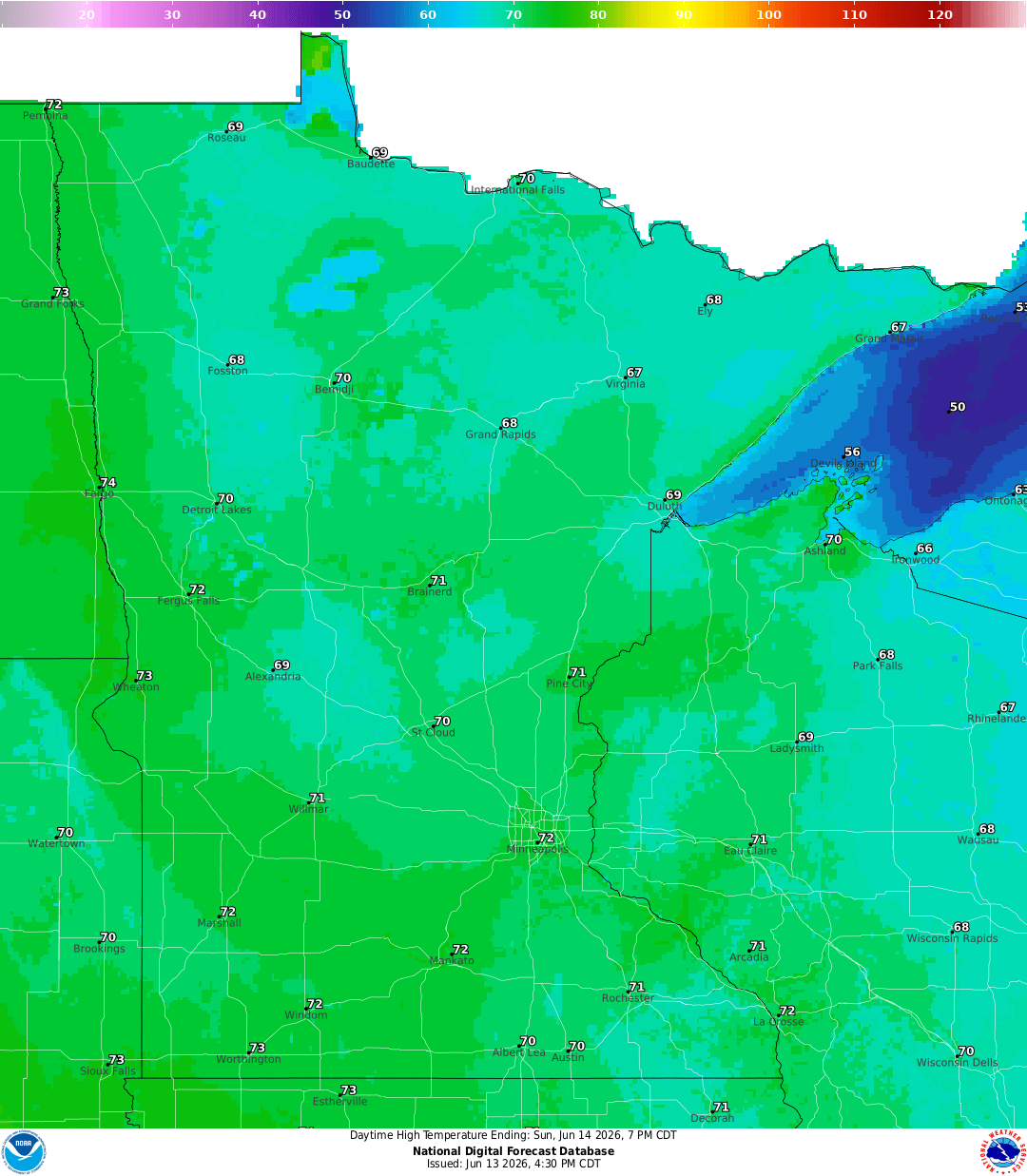 Highs for Sunday