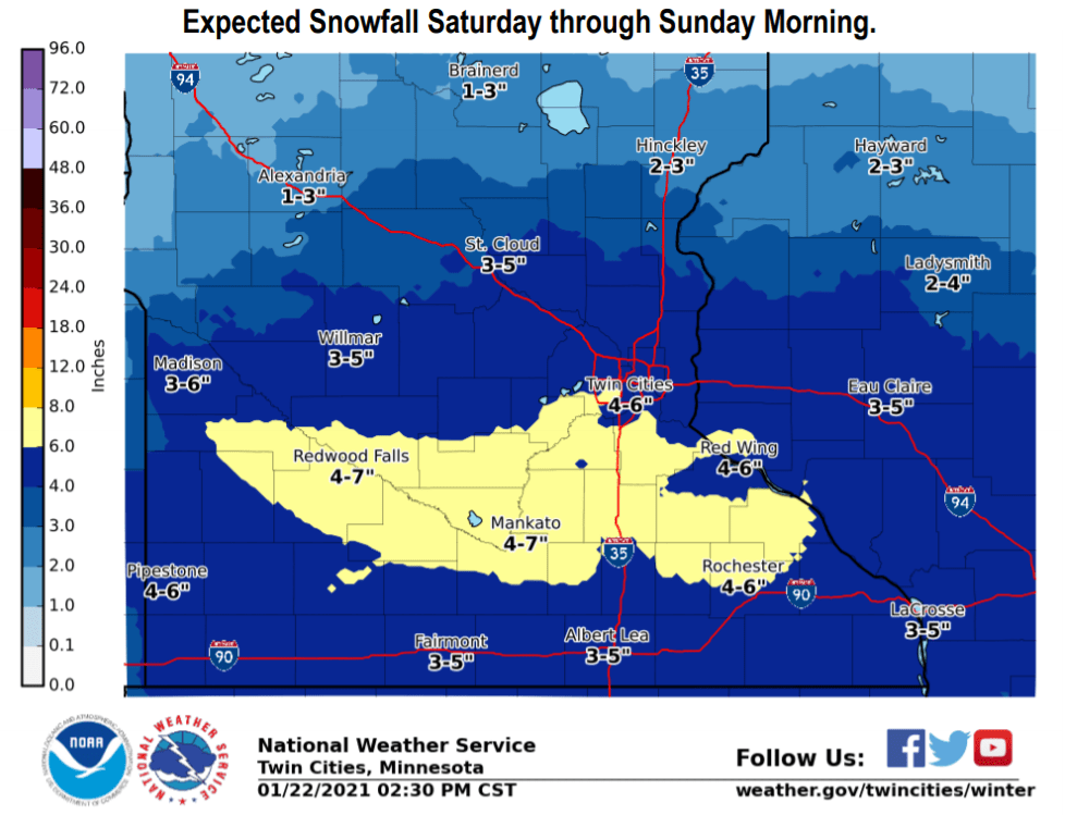 Snow moves in Saturday Heaviest totals across southern Minnesota