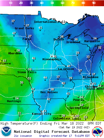 Forecast high temperatures Friday