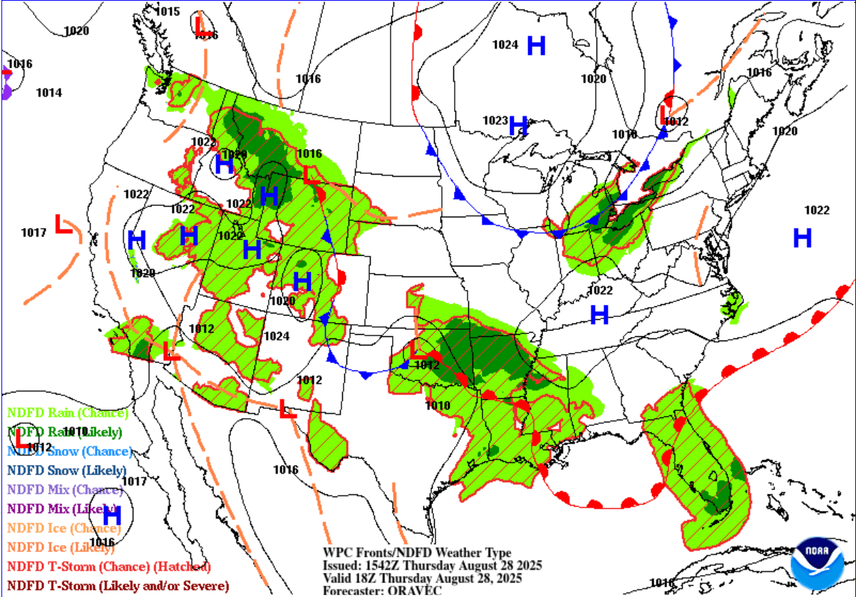 Surface analysis valid for Thursday 1 p.m.
