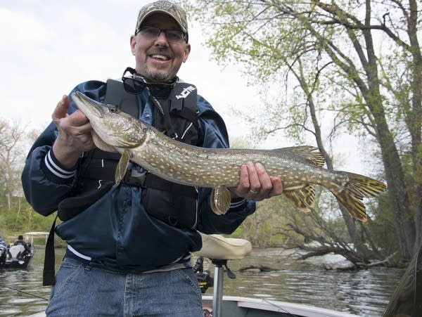 Jim Jahnke holds a northern pike he caught on Fountain Lake.