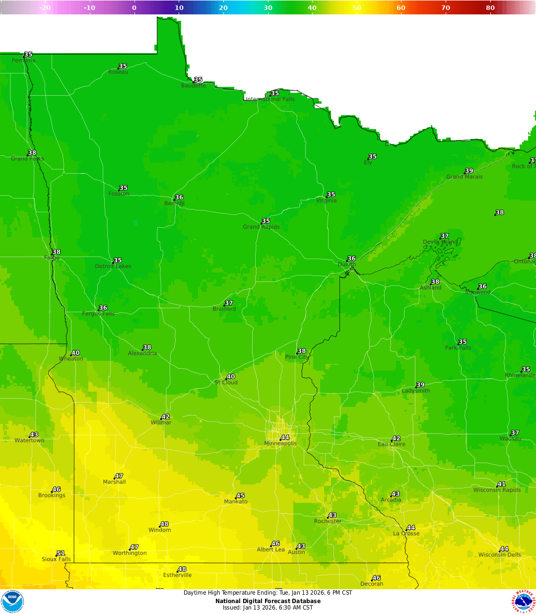 Highs for Tuesday