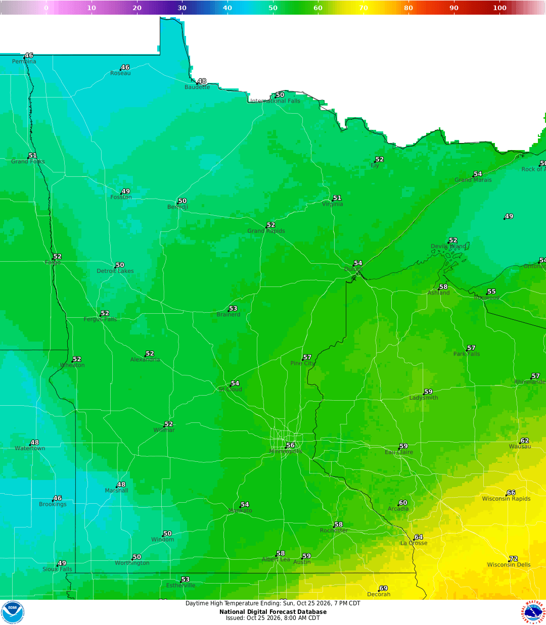Highs for Sunday