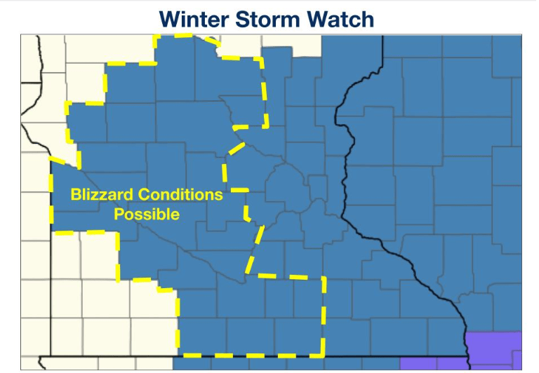 Winter storm watch Sunday into Monday