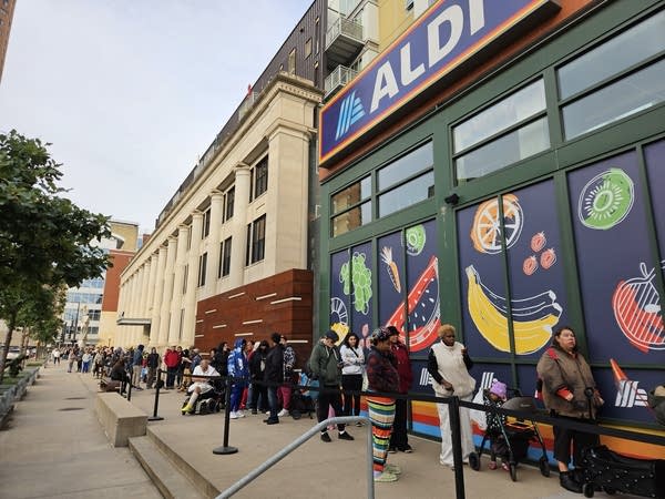People line up outside store