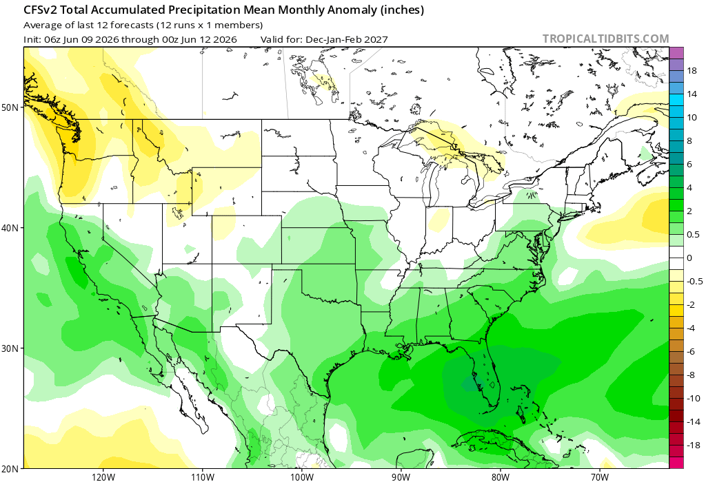 Climate Forecast System Version 2 (CFSv2) total accumulated precipitation anomaly