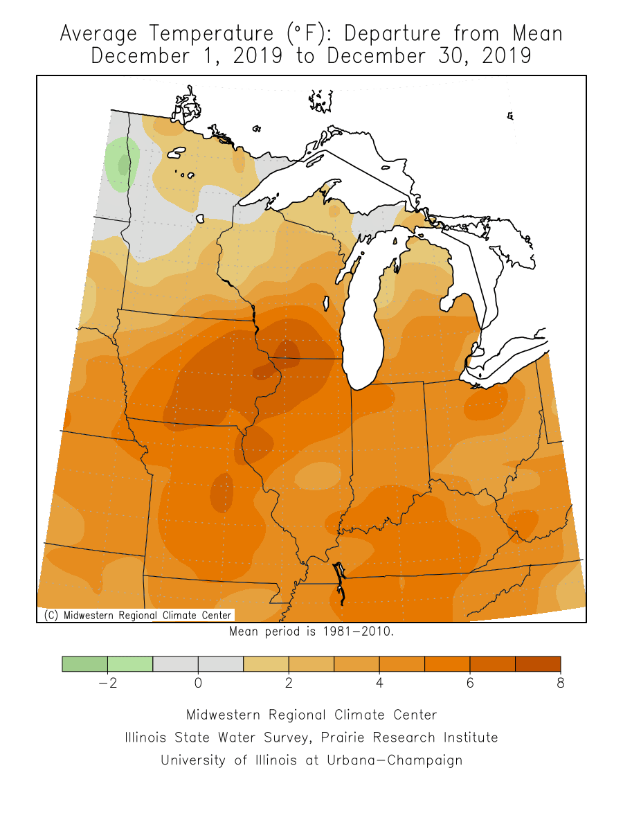 December temperature departure from average 