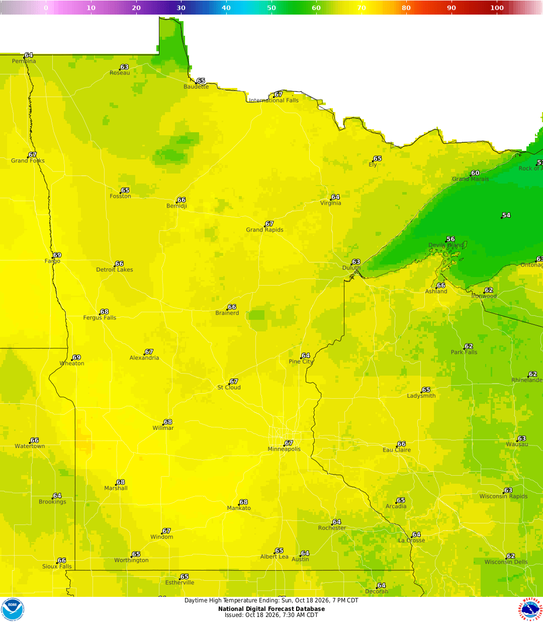 Highs for Sunday