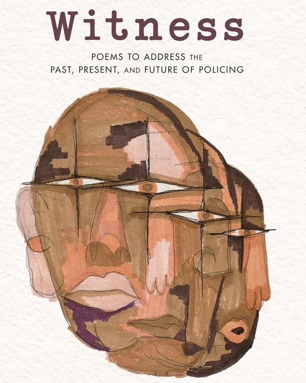 Abstract faces on the cover of a poetry collection titled 'Witness'