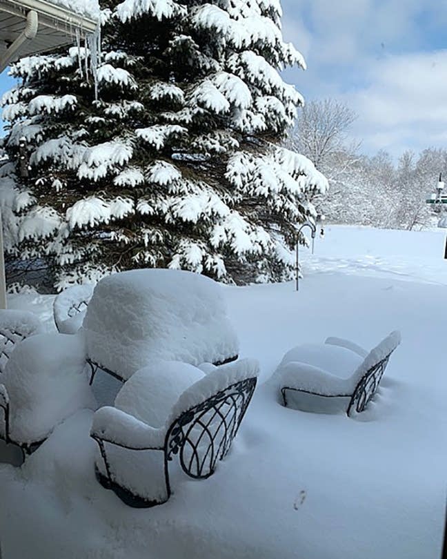 The weekend snowstorm further buried patio furniture