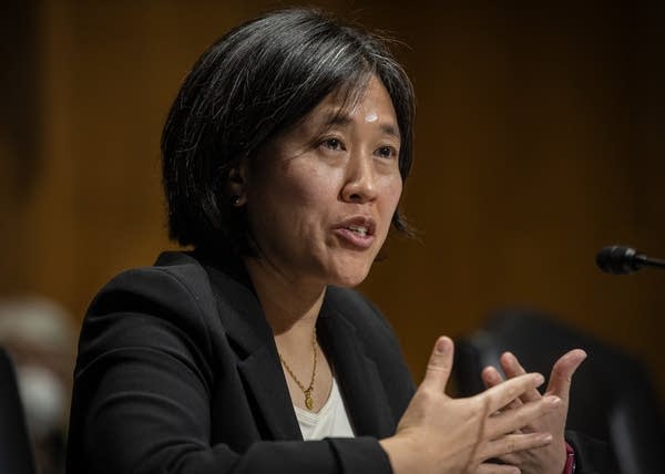 Katherine Tai speaks during the Senate Finance committee hearings to examine her nomination to be United States trade representative, with the rank of ambassador, on Feb. 25.