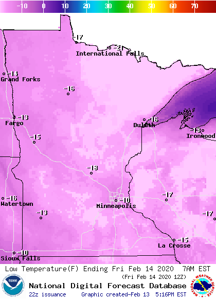 Low Temperature forecast Friday morning