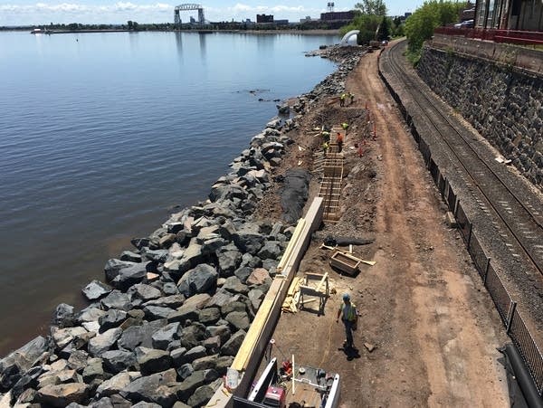 Crews are rebuilding a stretch of the Lakewalk in downtown Duluth.