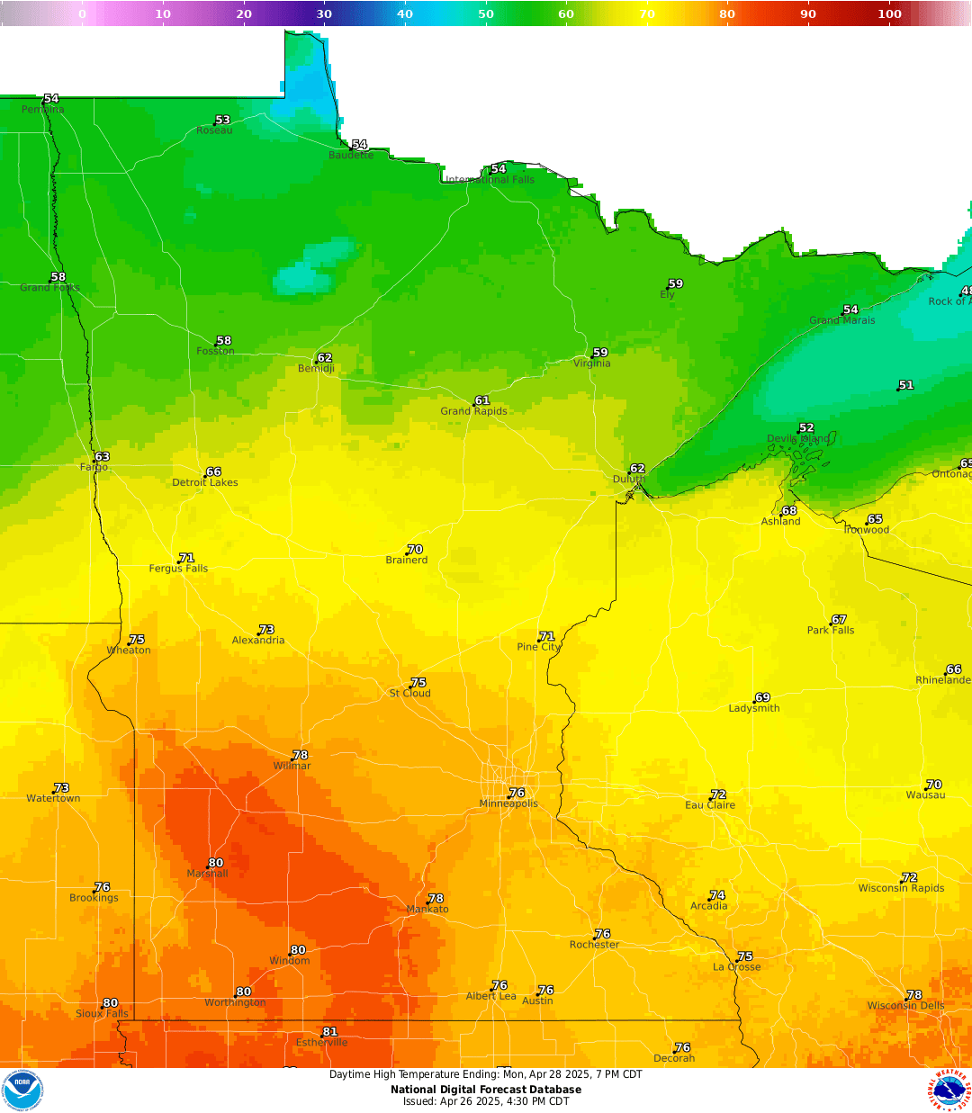 Highs for Monday