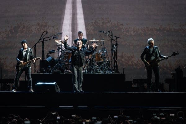 U2 performing onstage at U.S. Bank in Minneapolis on Sept. 8, 2017.