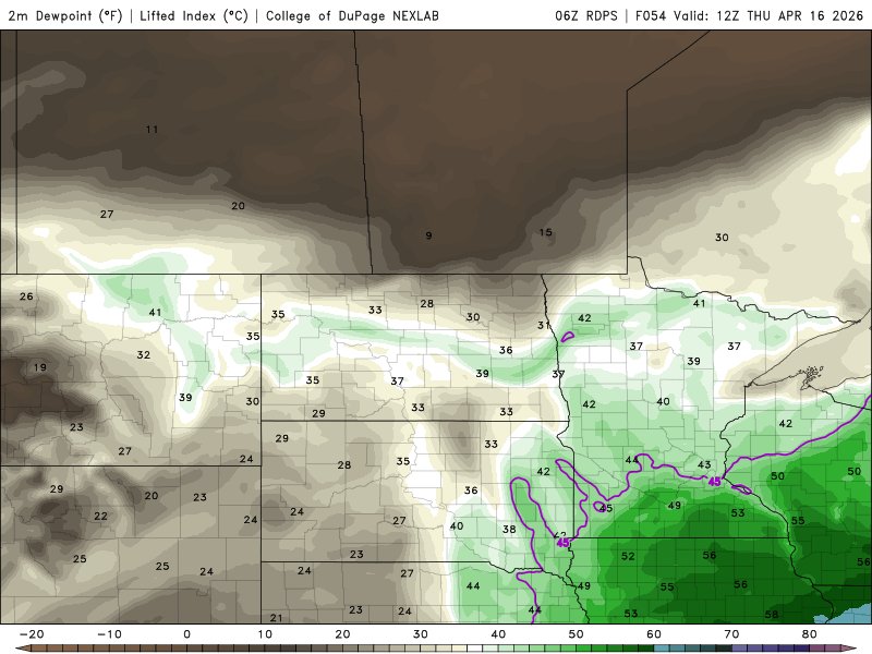 Dew points Thursday 7 a.m. to 7 p.m. 
