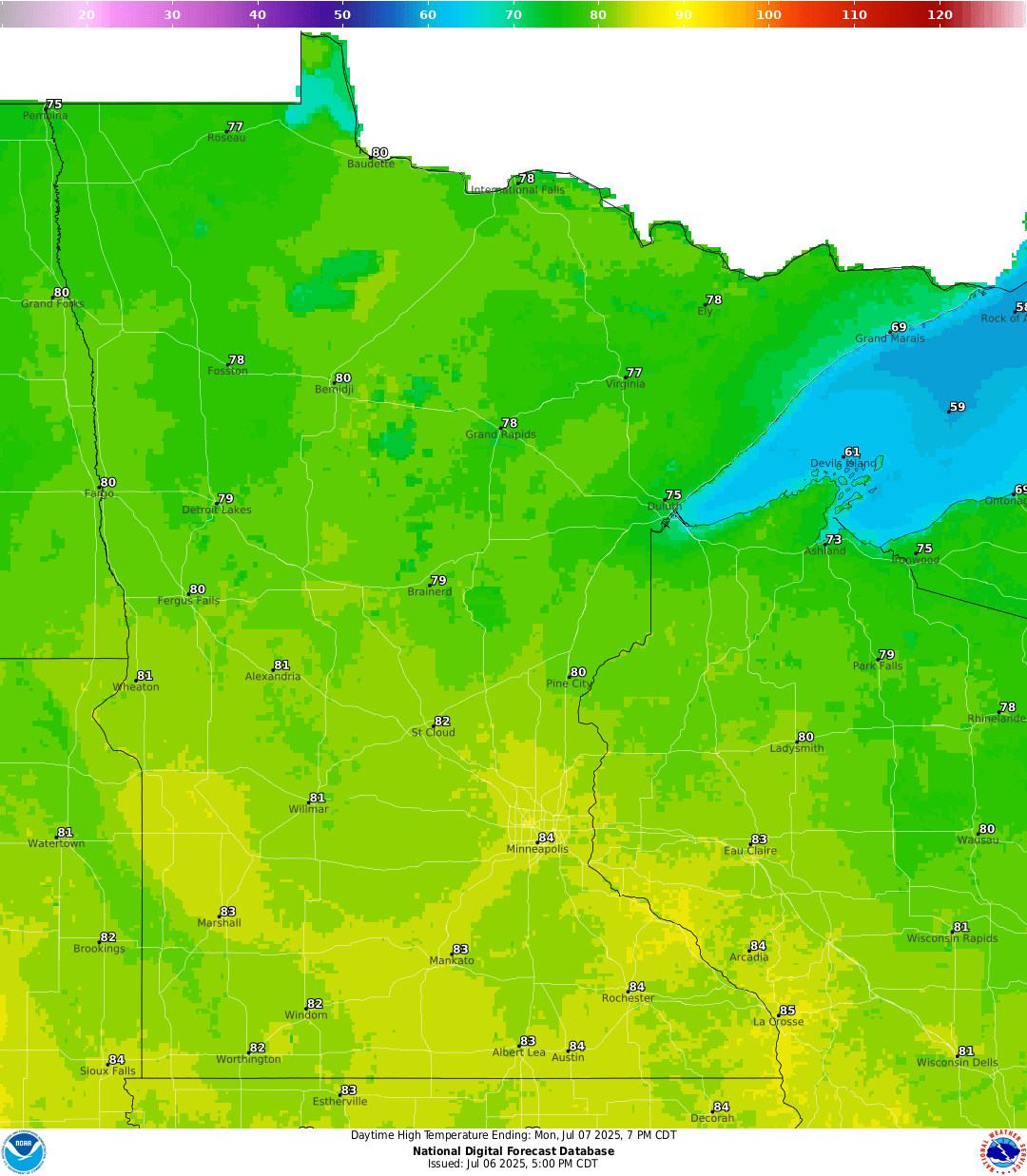 Highs for Monday