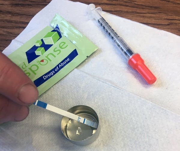 A test strip is used to test for the presence of fentanyl.