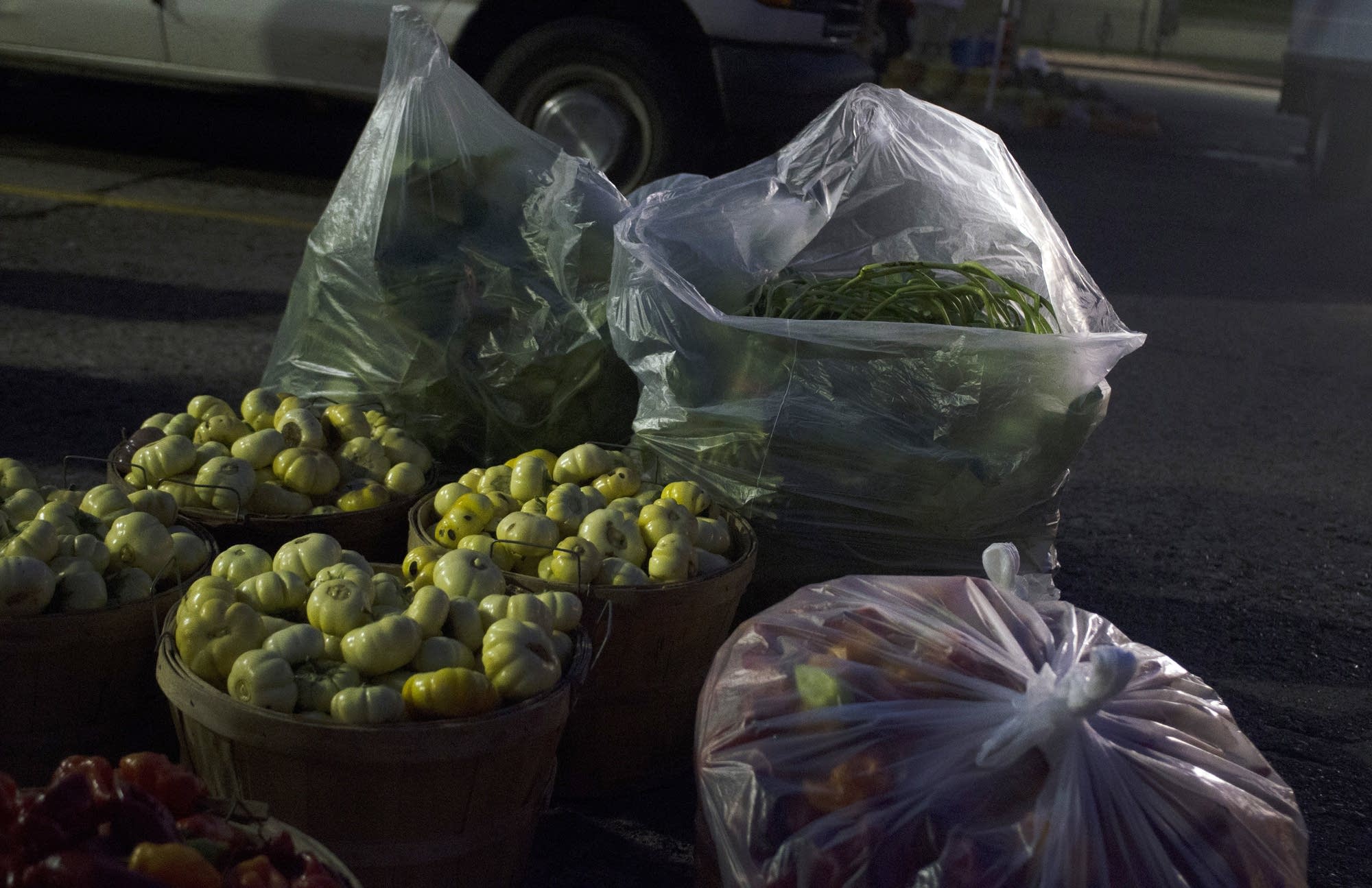 Bitter balls and bagged potato greens.