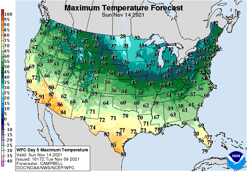 Forecast high temperatures Sunday