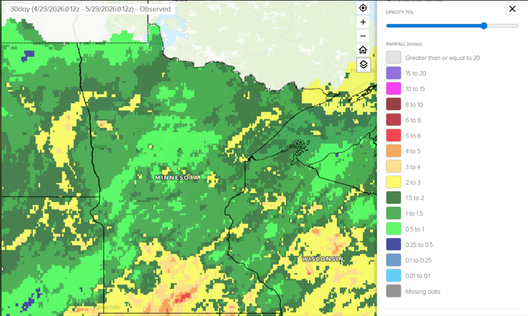 30-day precipitation total