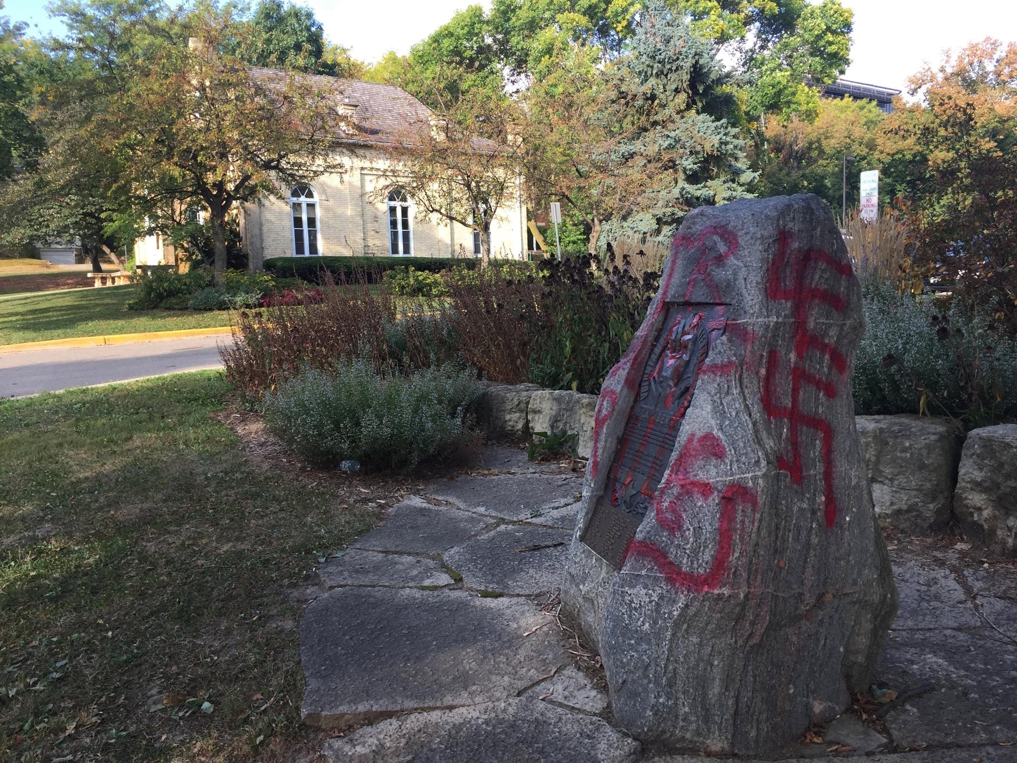 Swastikas are spray-painted near a Madison synagogue.