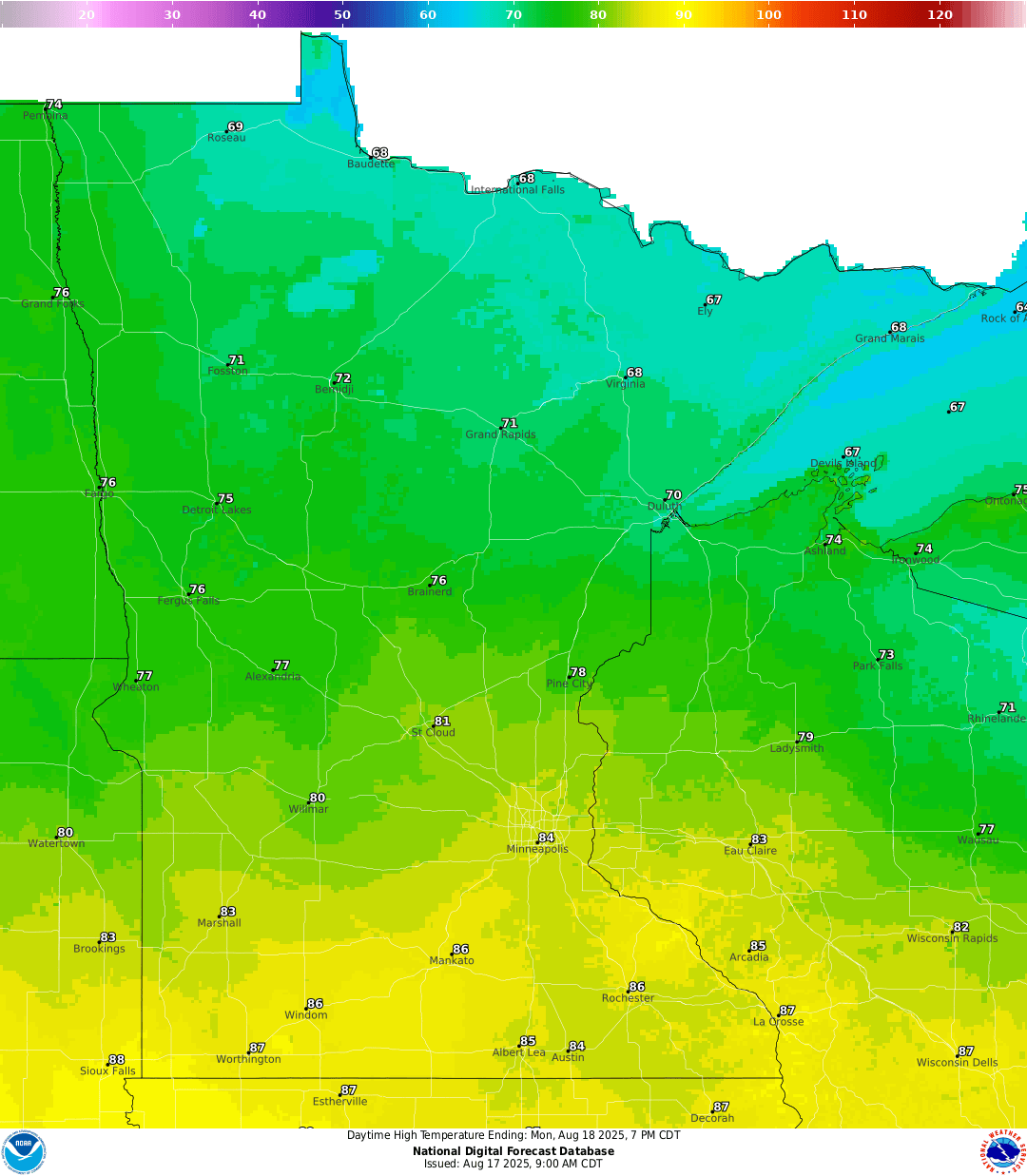 Highs for Monday