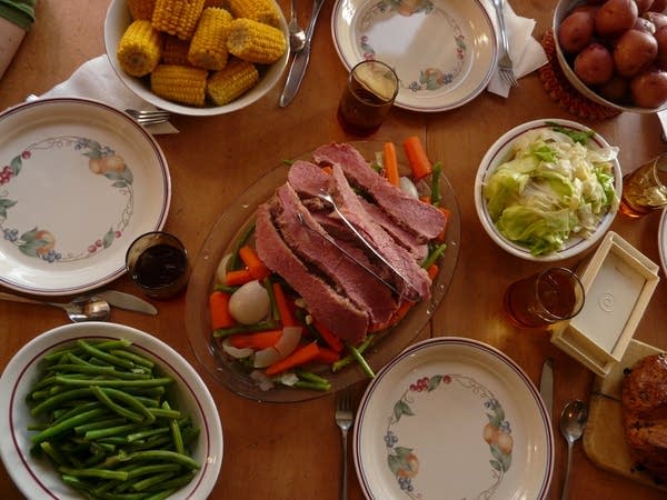 Corned beef and vegetables.