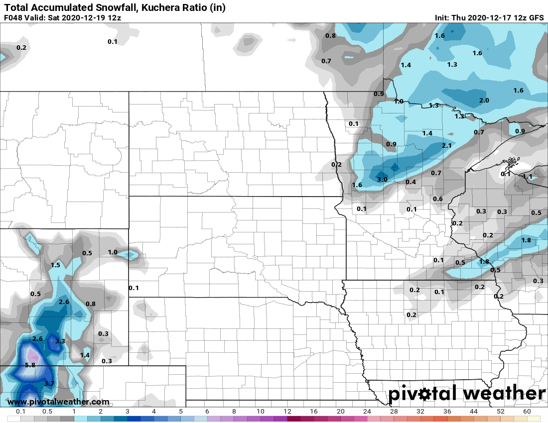 NOAA GFS model snowfall output Friday
