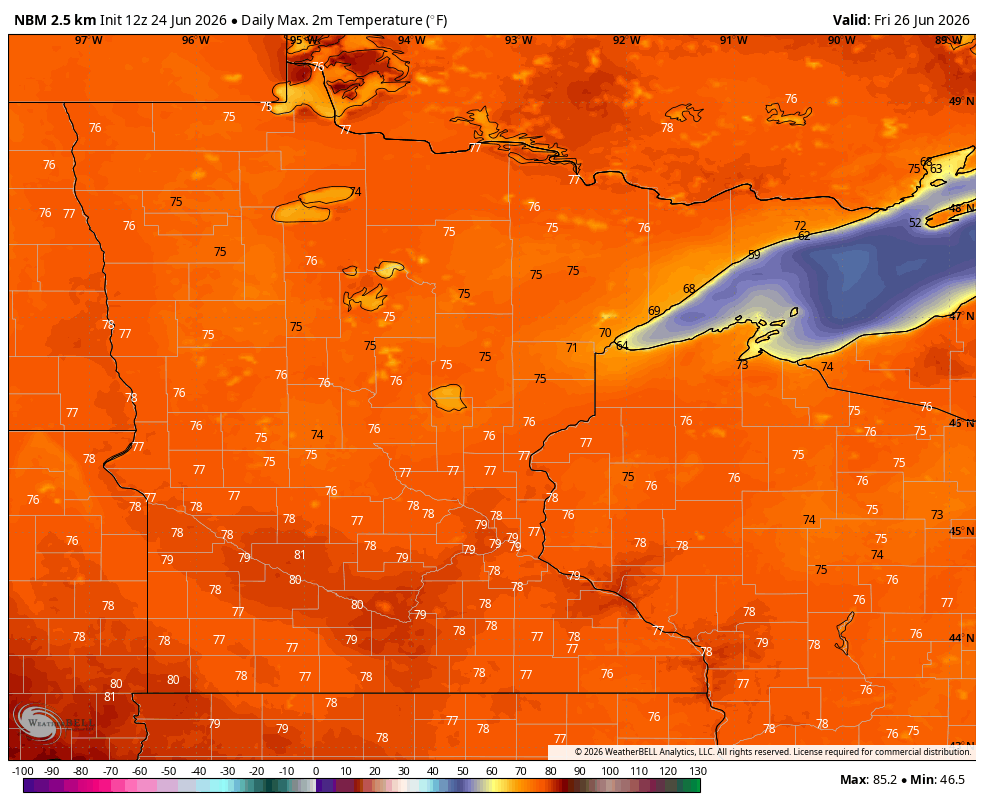High temps Thursday