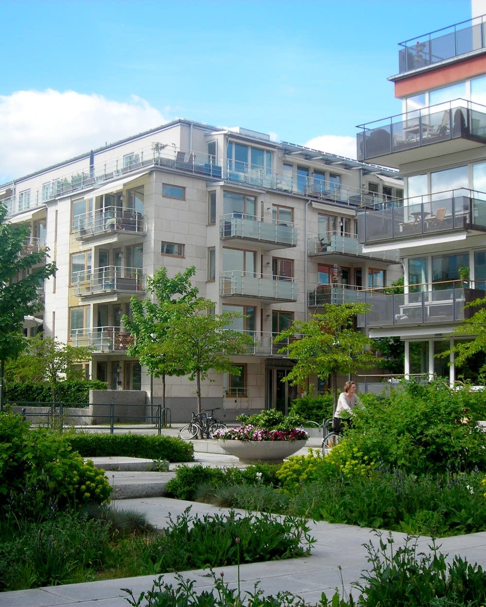 View of Swedish Apartment Buildings RIPO Railings In Modern Apartment Building