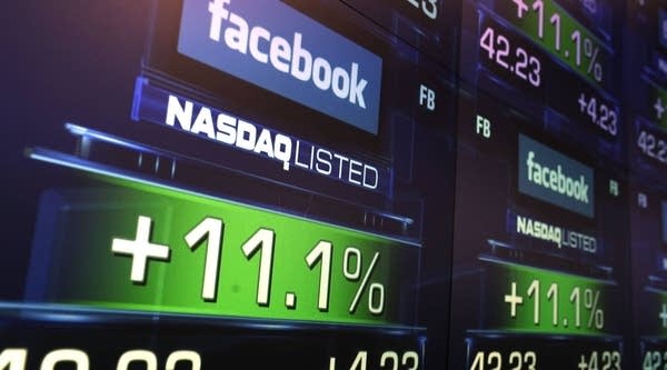 The share price of newly debuted Facebook stock is seen at the Nasdaq stock market moments after it went public on May 18, 2012 in New York, United States.