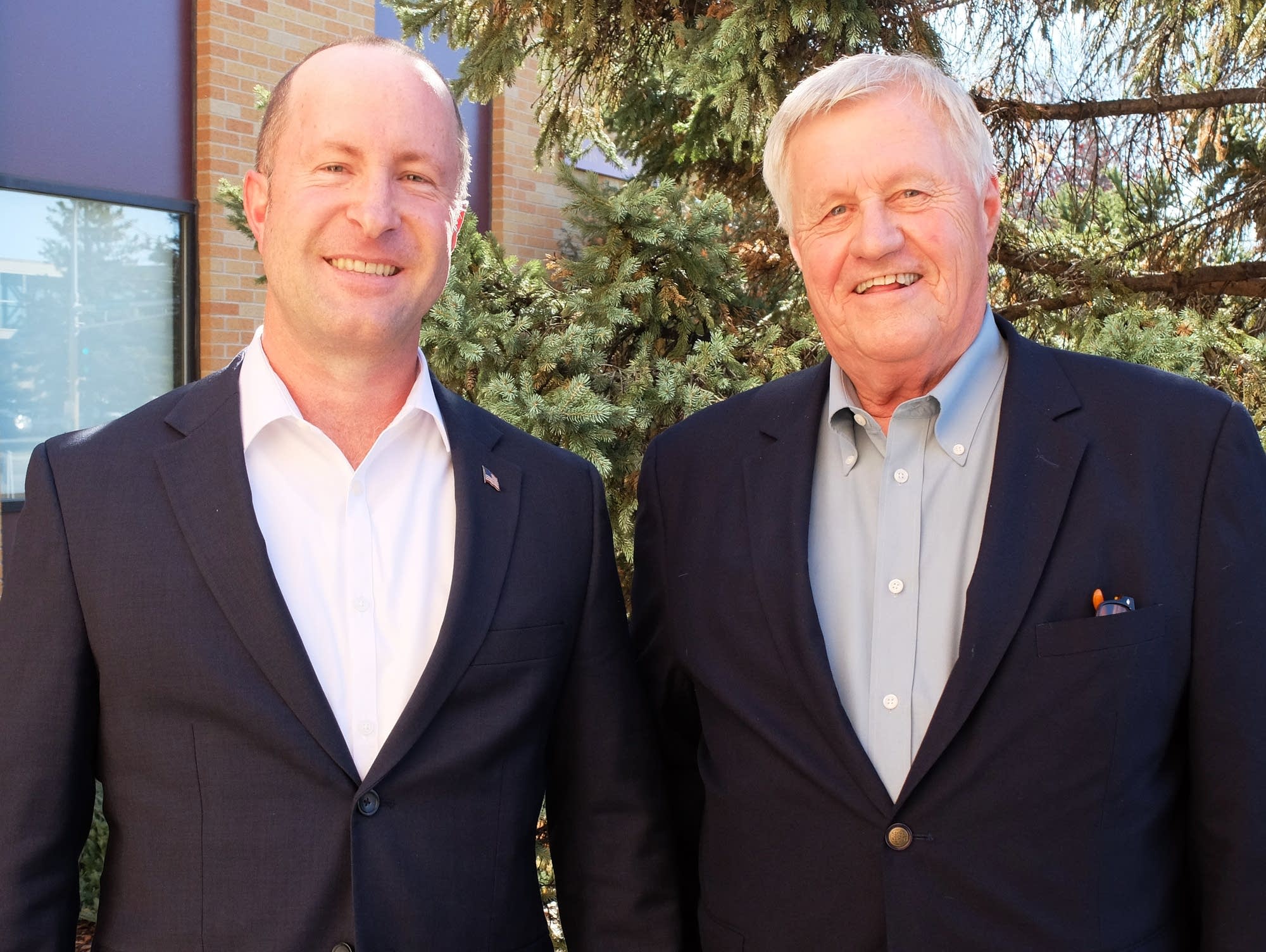 Republican Dave Hughes and Rep. Collin Peterson meet for a debate.