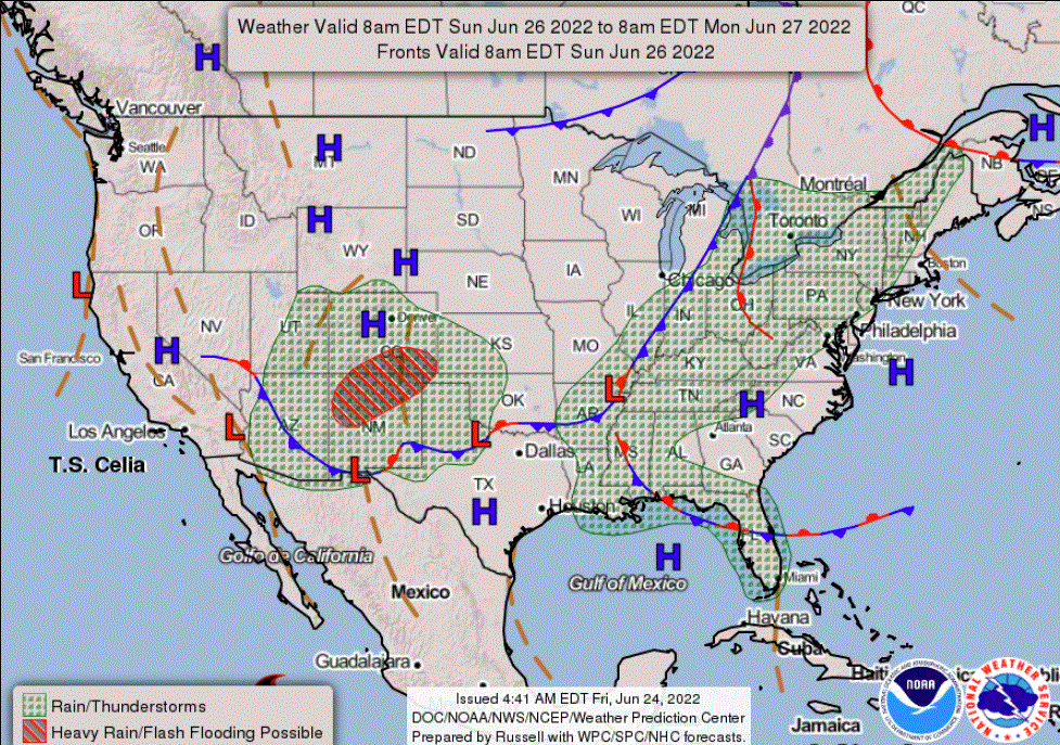 Forecast weather map for Sunday