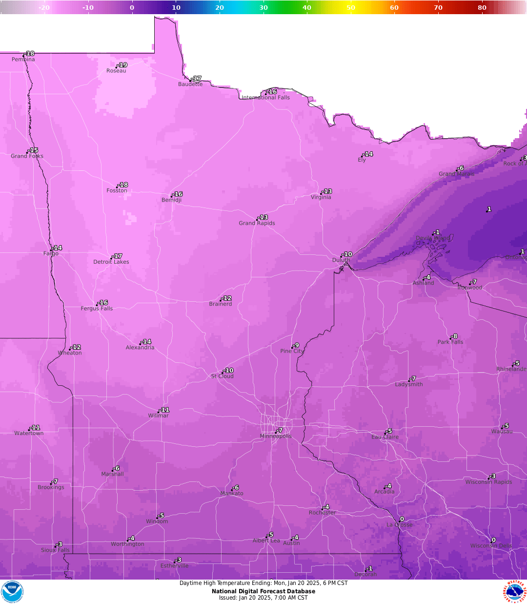 Highs for Monday