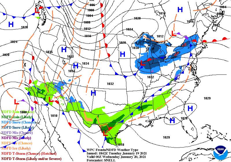 Surface weather maps through Thursday