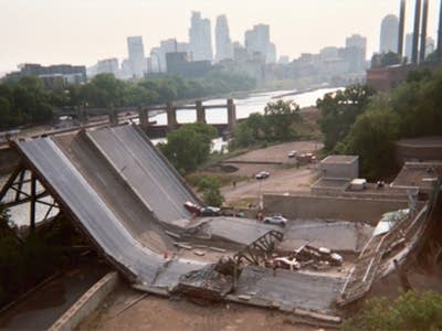 A section of the collapsed bridge