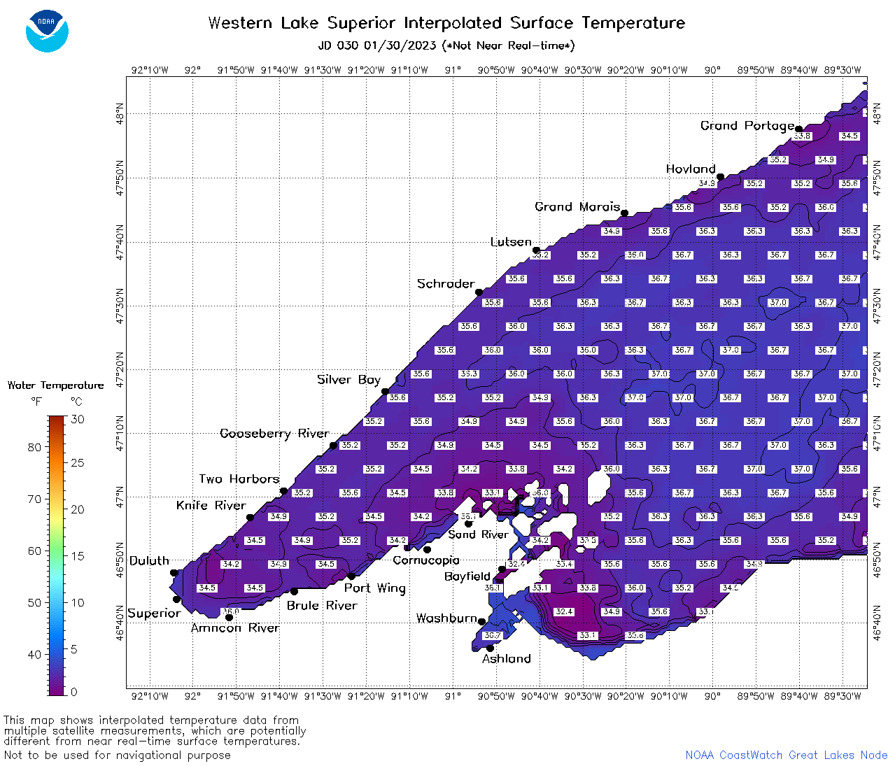 Lake Superior water temperatures