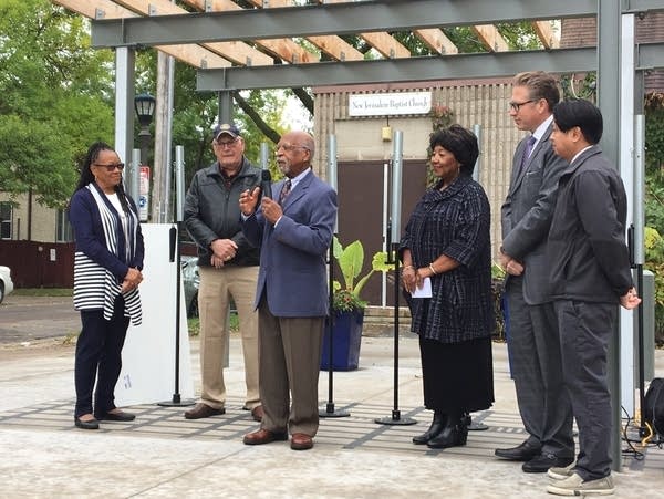 Marvin Anderson speaks at a presentation at the Rondo Commemorative.