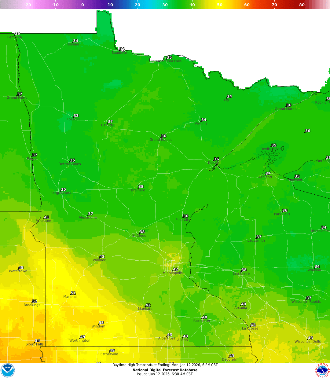 Highs for Monday