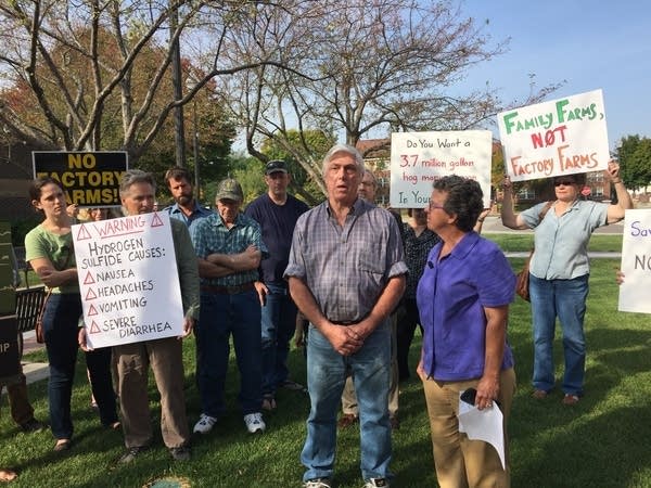 Dale Post, a retired farmer from Zumbrota Township, speaks at an event