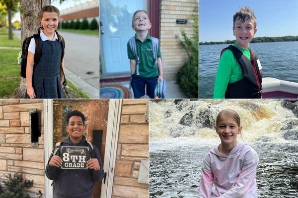 A collage of five kids