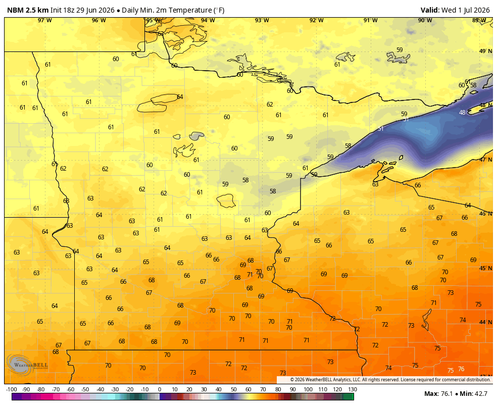 Lows Tuesday AM