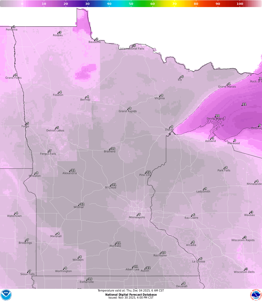 Thursday morning lows
