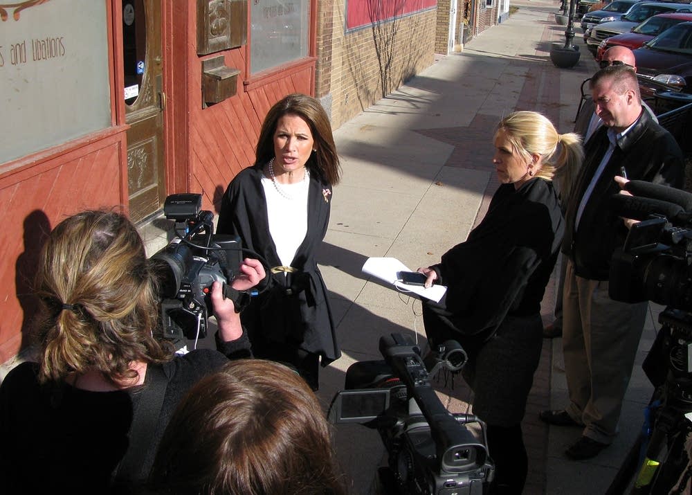 Bachmann speaks with reporters