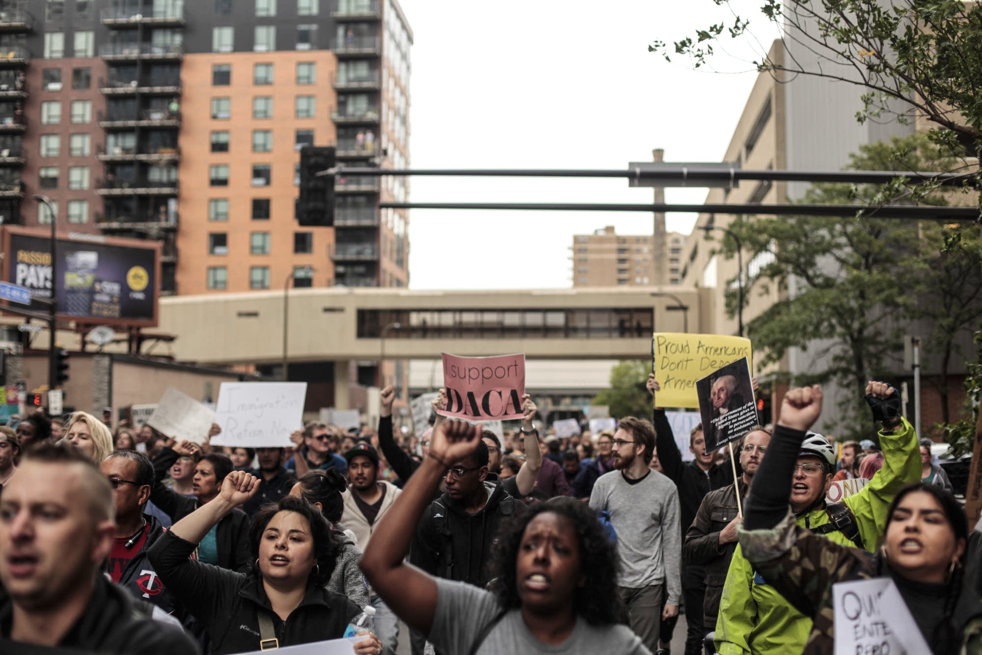 Tuesday's march swelled to several hundred people early in the evening.