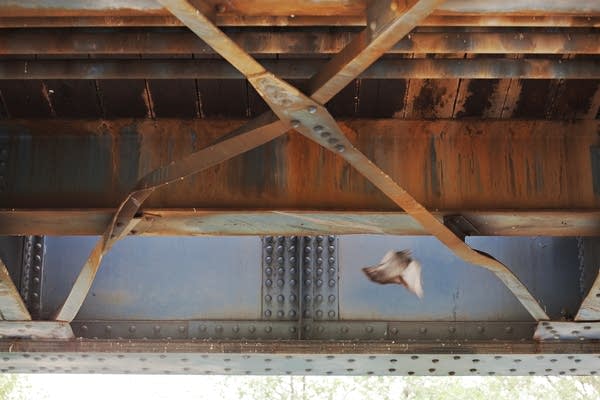 Supports under a railroad bridge