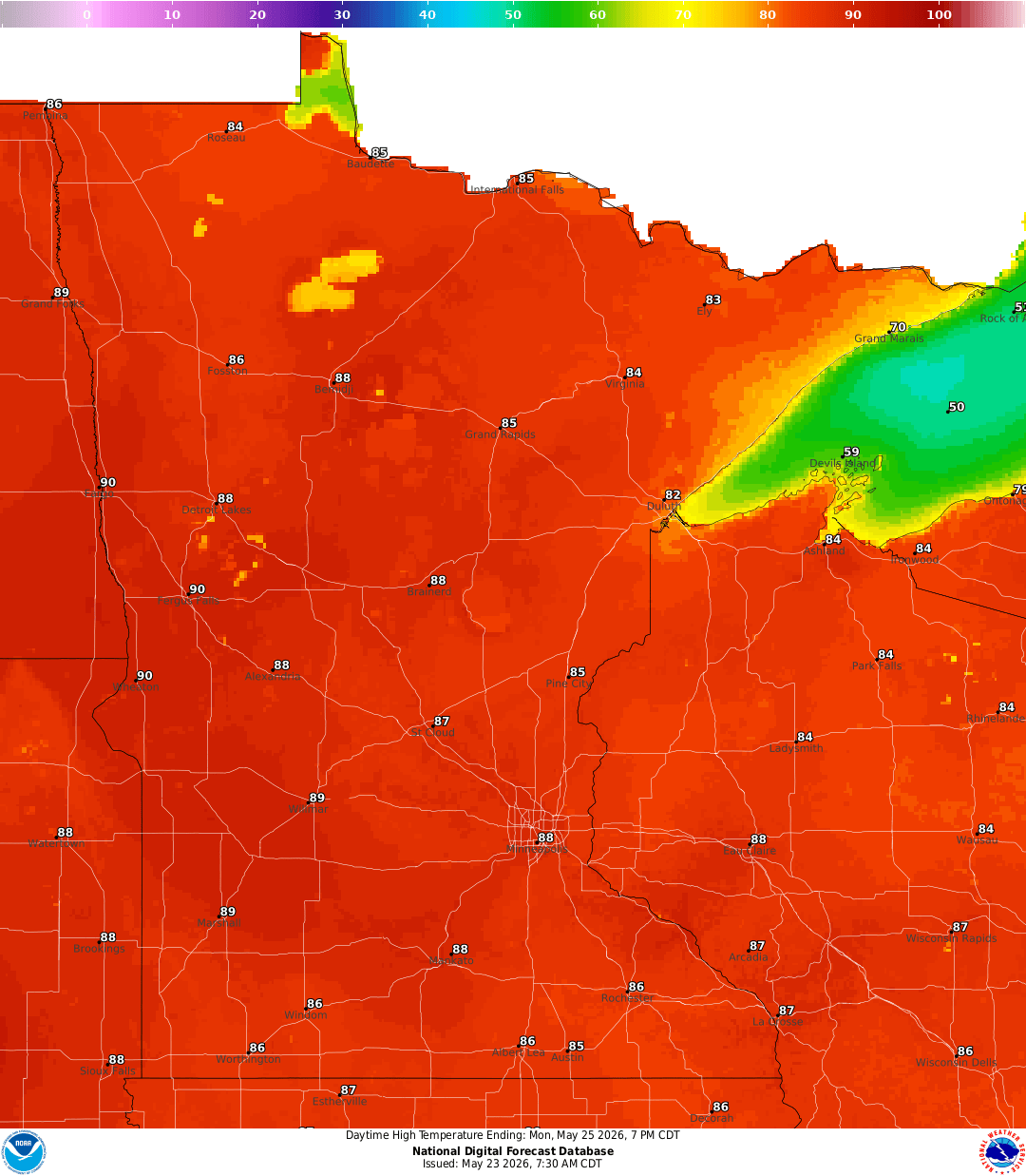 Highs for Monday