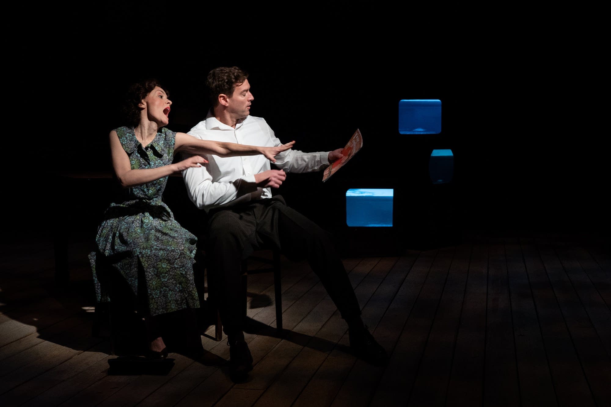 Sara Marsh and Peter Christian Hansen rehearse a scene from