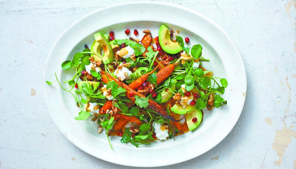 CuminCoriander Roast Carrots with Pomegranates & Avocado The